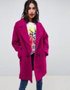 Asos Design Double Breasted Coat In Texture - Pink
