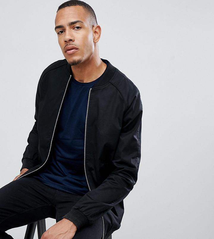Asos Design Tall Bomber Jacket In Black
