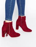 Truffle Collection Alice Tassel Heeled Ankle Boots - Berry Micro