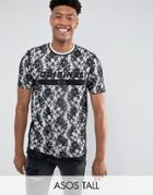 Asos Tall Longline T-shirt With Lace Double Layer And Text Print - Black