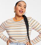 Asos Design Curve Fitted Top In Textured Stripe In Orange