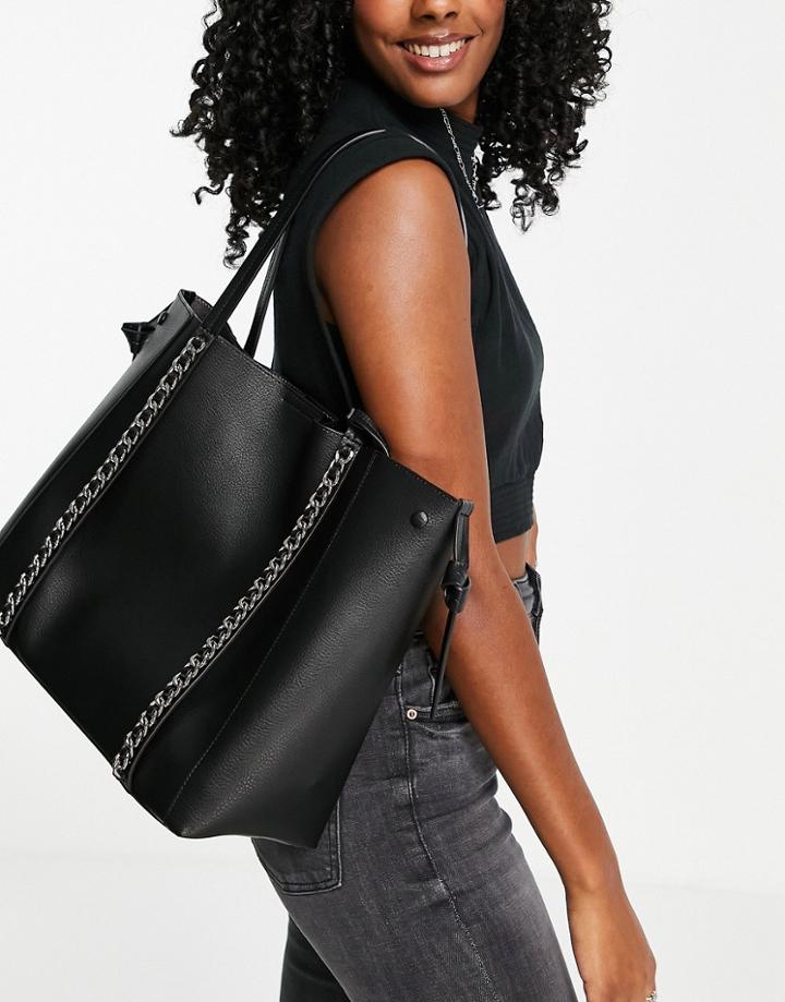 Topshop Pu Bonded Tote In Black