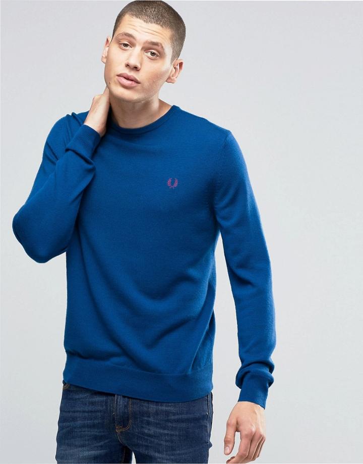 Fred Perry Sweater With Crew Neck In Service Blue - Blue