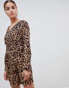 Boohoo Belted Mini Dress In Leopard Print - Multi