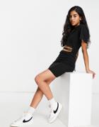 Asos Design V-neck Lace Up Front T-shirt Dress In Black