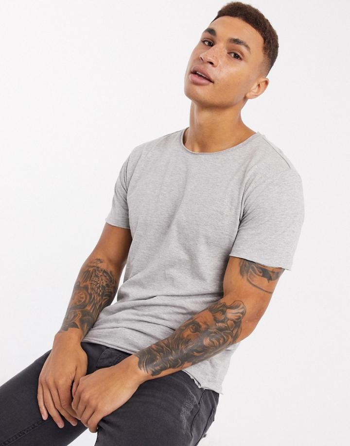Brave Soul Raw Edge T-shirt In Light Gray Marl