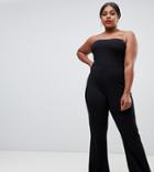 Asos Design Curve Bandeau Jumpsuit In Crepe With Flare Leg - Black