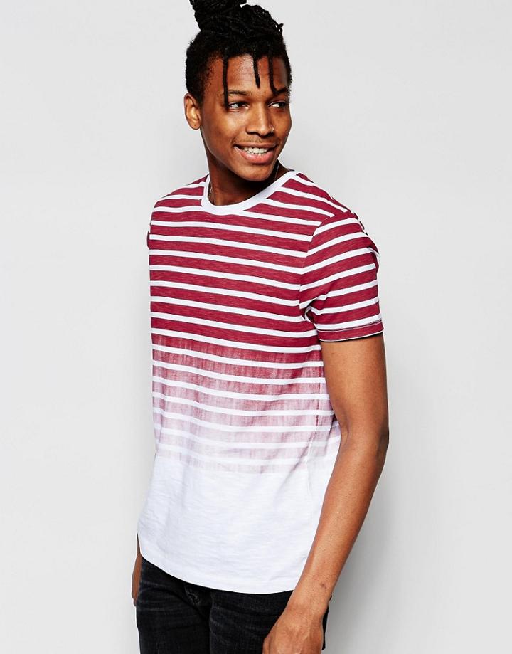 Asos T-shirt With Stripe And Dip Dye In Red - Red