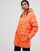 Brave Soul Snowstar Padded Mid Length Coat - Orange