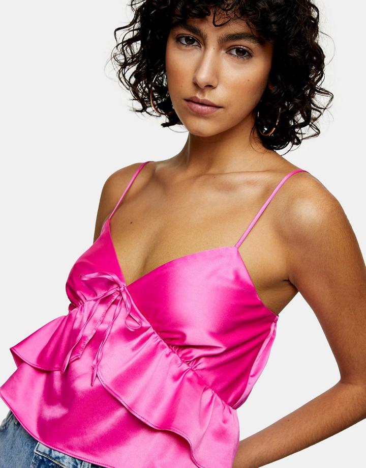 Topshop Ruffle Strappy Cami In Pink
