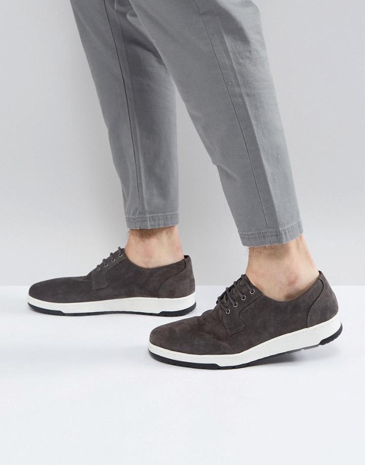 Asos Casual Derby Shoes In Gray Suede With Ribbed Sole - Gray