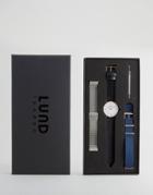 Lund London Black Leather Nato & Silver Mesh Watch With 3 Interchangab