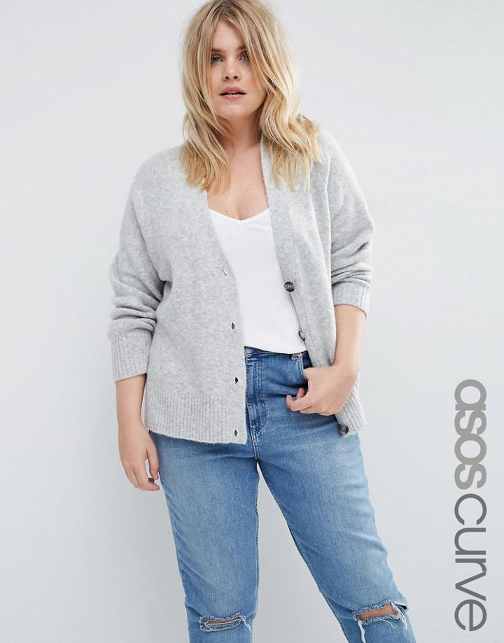 Asos Curve Cardigan In Wool Mix - Gray