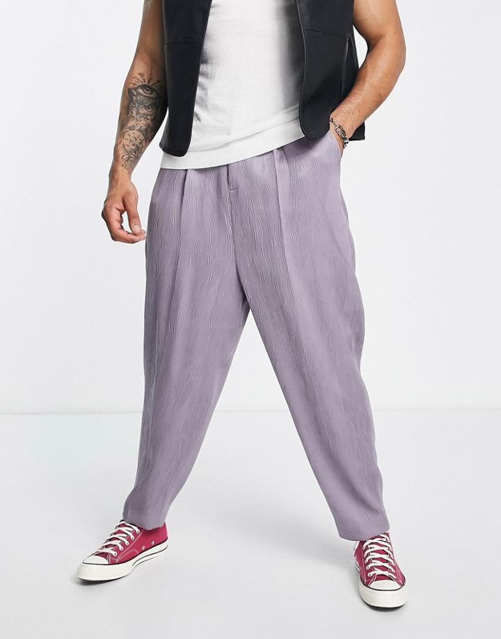 Asos Design Smart Plisse Balloon Pants In Deep Purple