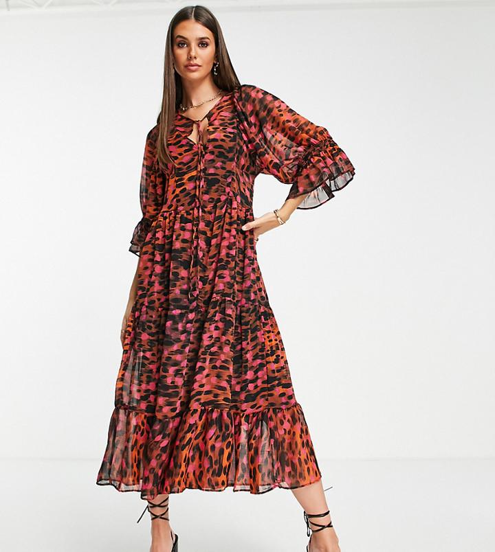 Topshop Tall Animal Print Throw-on Smock Dress In Multi