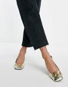Asos Design Stable Snaffle Detail Slingback Heeled Shoes In Gold