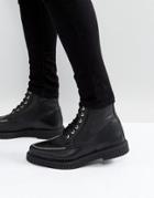 Asos Lace Up Creeper Boots With Strap And Zip Edge Detail - Black