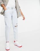Asos Design Classic Rigid Jeans In Pale Blue With Rips-blues