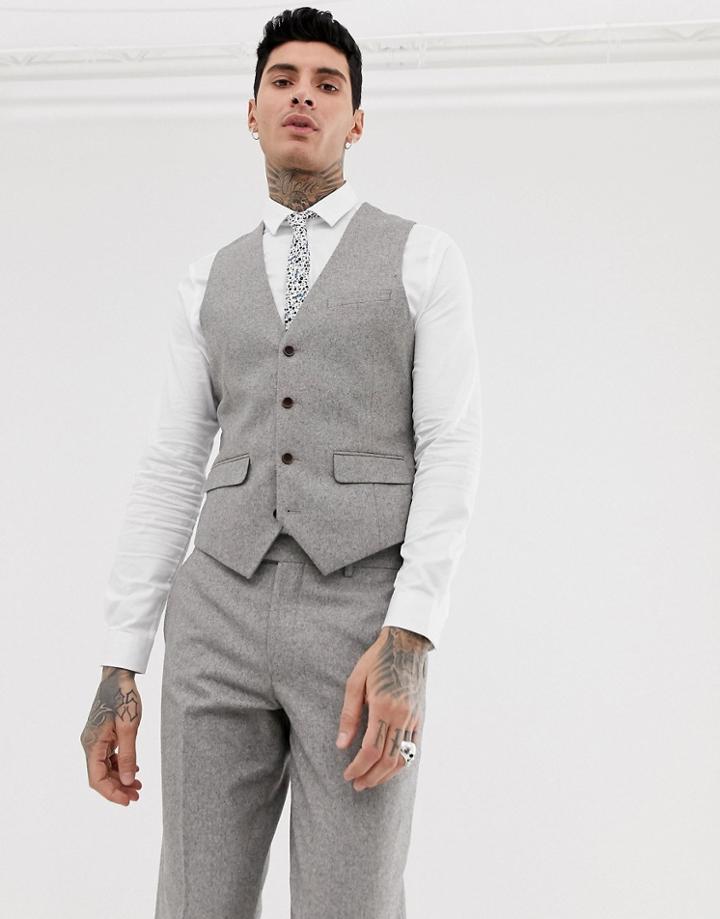 Harry Brown Wedding Wool Blend Slim Fit Summer Tweed Suit Vest-gray