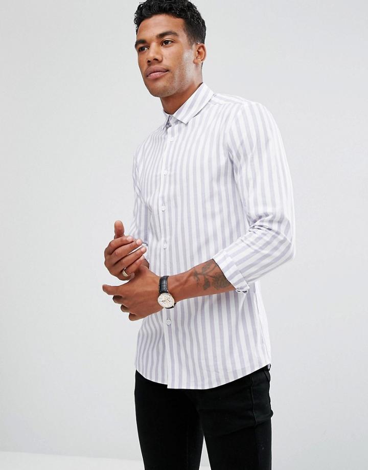 Asos Smart Skinny Poplin Stripe Shirt In Purple - Purple