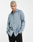 Asos Design Satin Shirt In Dusky Blue