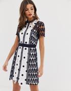 Chi Chi London A Line Mini Lace Dress In Navy - Navy