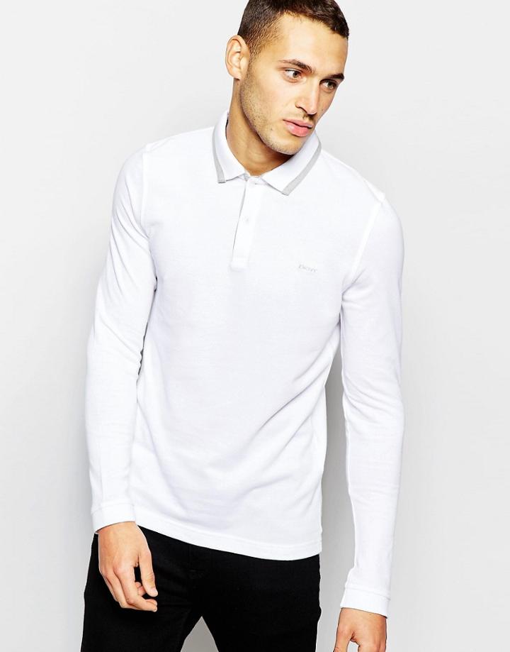 Dkny Polo Shirt Herringbone And Chainstitch - White