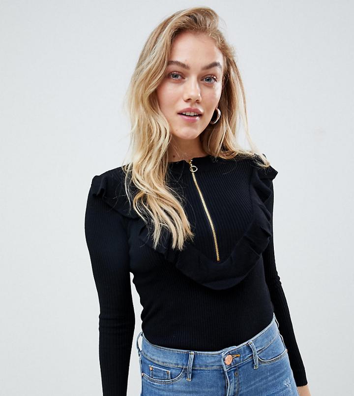 Brave Soul Petite Roxbury Zip Up Sweater With Circle Ring Pull - Black