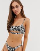 Motel Cut Out Under Bust Crop Bikini Top In Zebra Print-multi