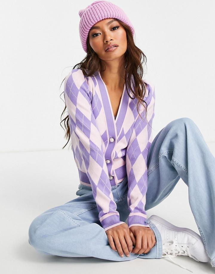 River Island Argyle Print Cardigan In Purple - Part Of A Set