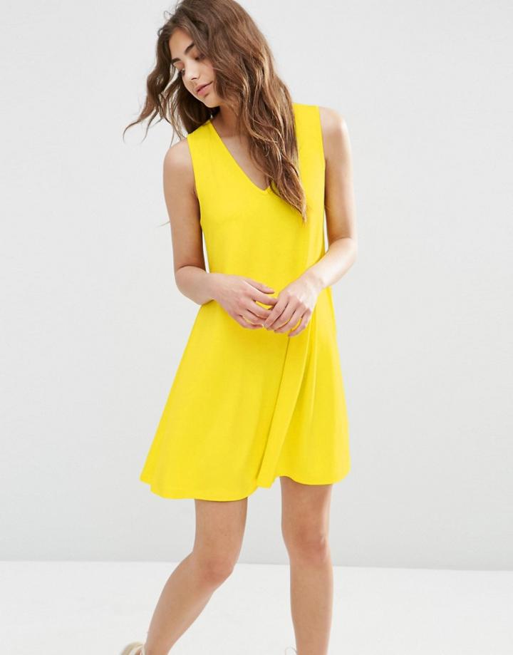 Asos Sleeveless V Neck Swing Dress - Yellow