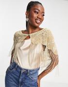 Miss Selfridge Embellished Fringed Cape In Gold