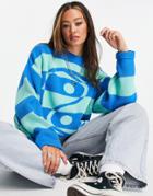 Topshop Knitted Oversized Yin Yang Sweater In Blue-blues