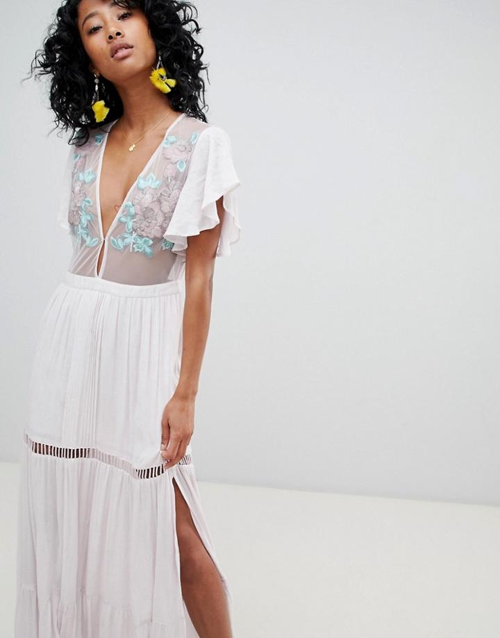 Cleobella Maxi Dress With Embroidered Bodice - Purple