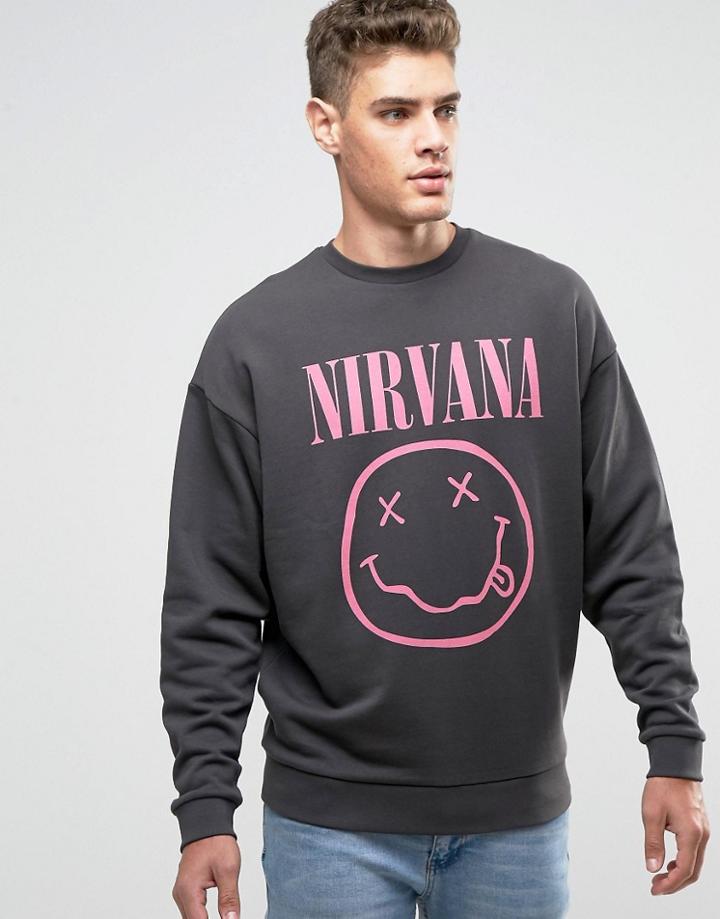 Asos Oversized Sweatshirt With Pink Nirvana Print - Black