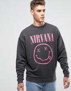 Asos Oversized Sweatshirt With Pink Nirvana Print - Black