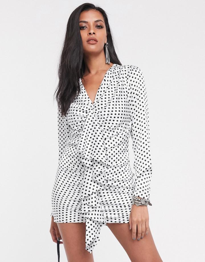 Sacred Hawk Ruched Ruffle Mini Dress In Spot