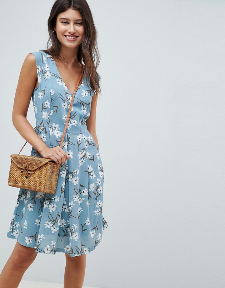 Louche Floral Print Skater Dress - Blue