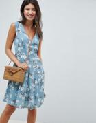 Louche Floral Print Skater Dress - Blue