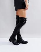 Truffle Collection Buckle Trim Stretch Over Knee Boot - Black