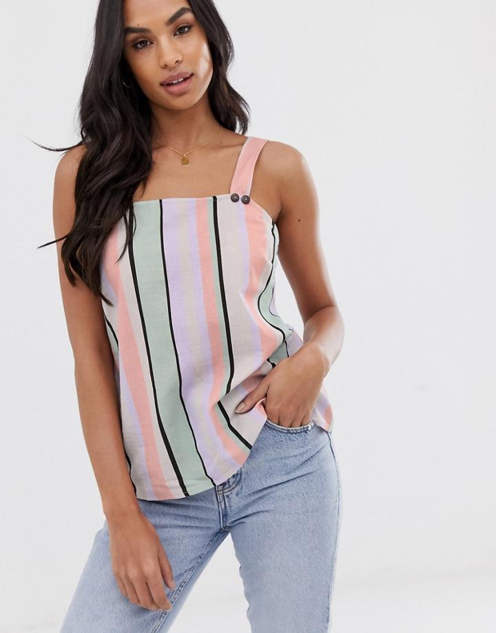 Asos Design Tank With Button Detail In Stripe-multi