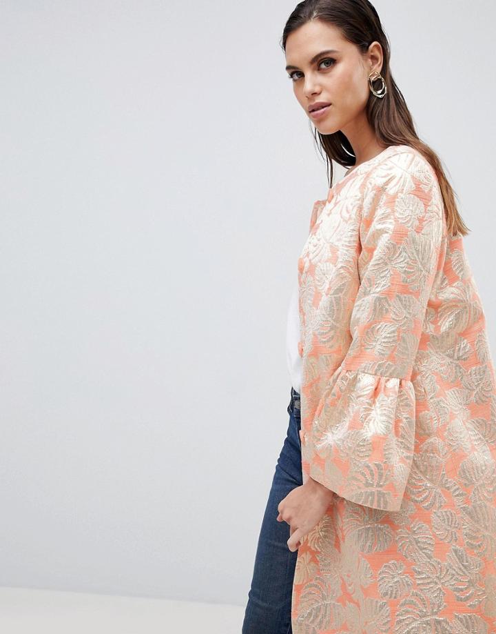 Helene Berman Jacquard Trumpet Sleeve Coat - Orange