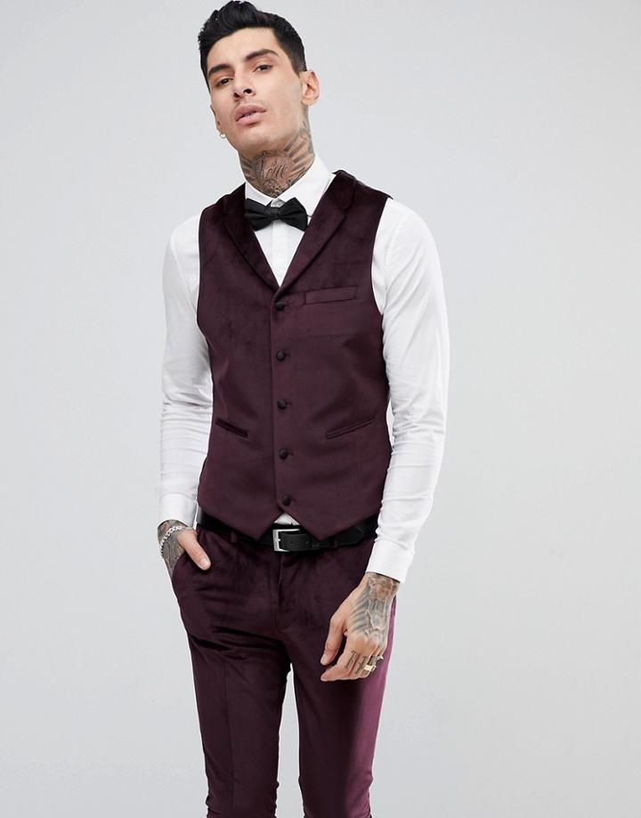 Rudie Slim Fit Velvet Tuxedo Vest - Red