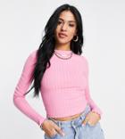 Asos Design Tall Lettuce Edge Crop T-shirt In Pink