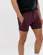 Asos Design Jersey Skinny Shorts With Zip Pockets In Burgundy - Red
