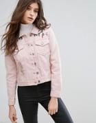 Influence Pink Embroidered Distressed Denim Jacket - Pink