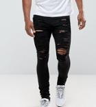 Jaded London Muscle Fit Super Skinny Jeans In Black With Distressing - Black