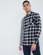 Only & Sons Shirt With Mixed Check Panels In Regular Fit - Black