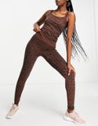 River Island Active Leopard Print Seamless Matching Tank Vest In Brown