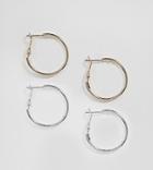 Asos Design Two Pack Simple Hoop Earrings - Multi